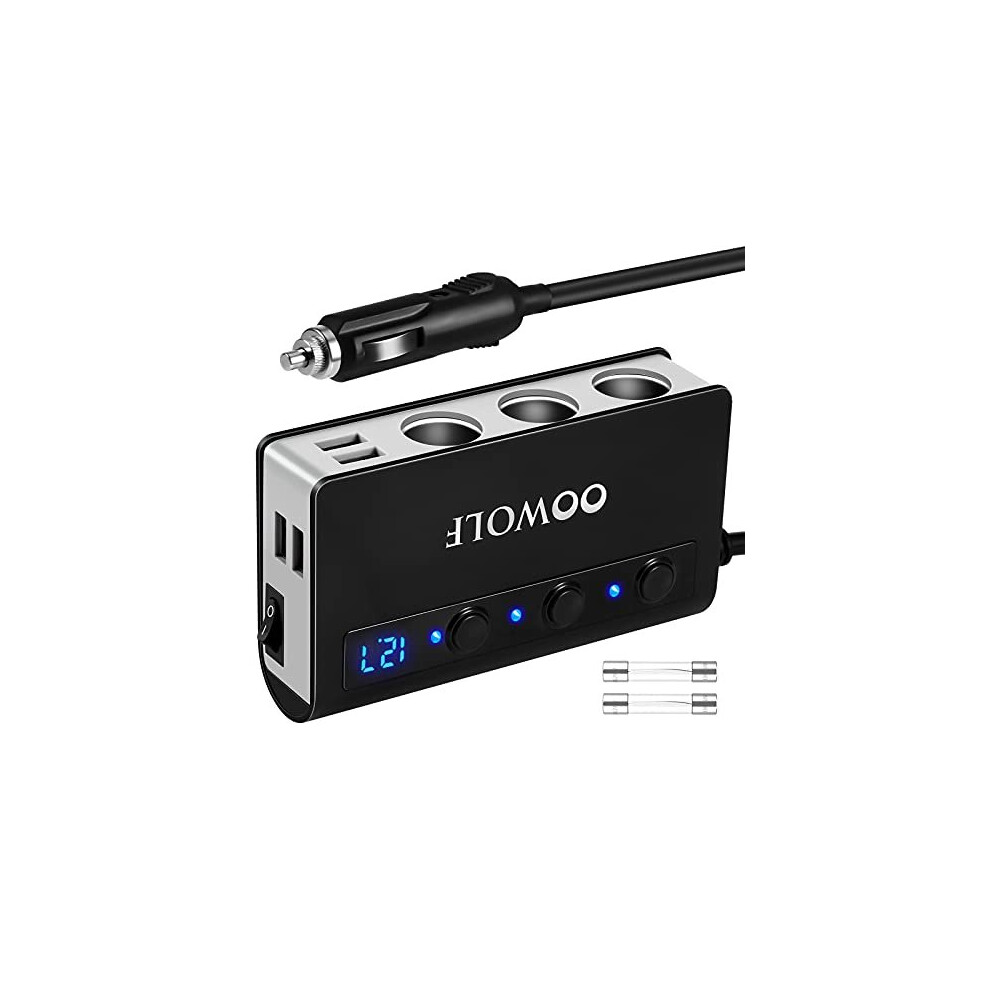 OOWOLF Quick Charge 3.0 Cigarette Lighter Adapter,180W 12V/24V 3-Socket DC Power Car Splitter with 6.6A 4 USB Ports,LED Display Voltage, Individu