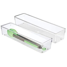 iDesign 53030M2 Linus Organiser Tray, Large Plastic Drawer Insert, Pack of 2 Accessories Organiser Boxes, Clear