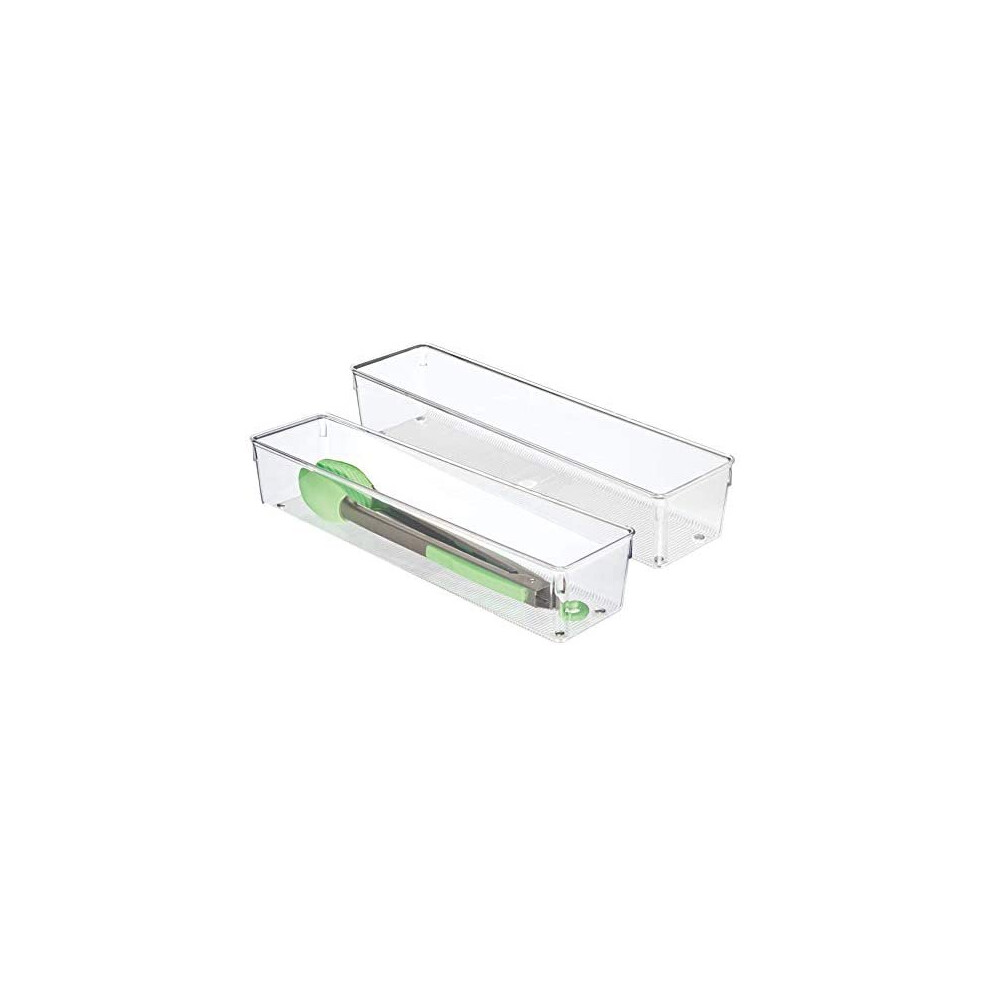 Idesign 53030M2 Linus Organiser Tray, Large Plastic Drawer Insert, Pack Of 2 Accessories Organiser Boxes, Clear