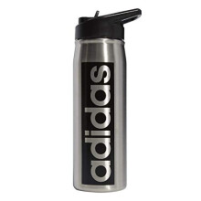 adidas 600 ML (20 oz) metalen waterfles met strotop, warm/koud, dubbelwandig ge?oleerd, 18/8 roestvrij staal, roestvrij staal/zwart, ?n maat