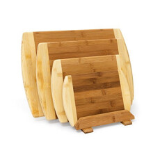 Relaxdays Chopping Board Bamboo Set Of 4 With Stand: 28 x 44 x 30 cm Cutting Board Set Four In Different Sizes Two-Colored Wood Double-Sided, Kni