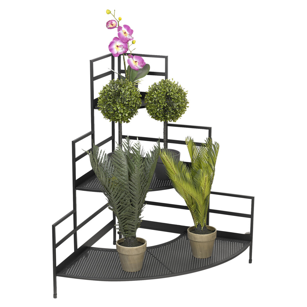 3 Tier Indoor Outdoor Black Metal Folding Corner Flower Display Shelf