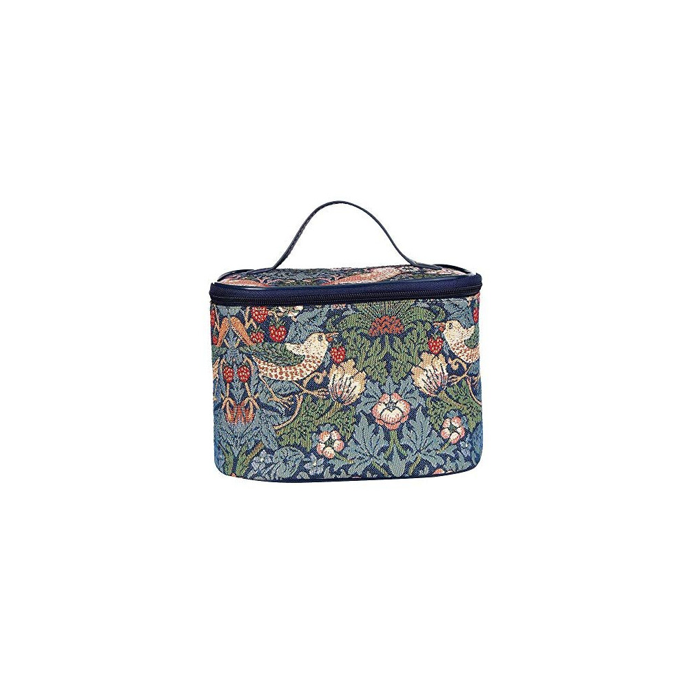 Signare Blue Tapestry Toiletry Bag Makeup Organizer Bag For Women With William Morris Design (Strawberry Thief Toil-Stbl)
