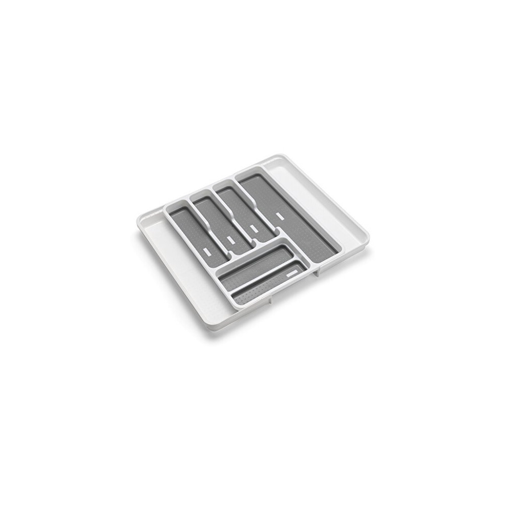 Addis Extendable Drawer Organiser Cutlery Utensil Tray Compartment Holders, Fits 35-58.5cm Wide, White Grey, 6-8 Sections
