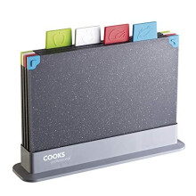Cooks Professional 4-Piece Non-Slip Chopping Board Set with Storage Case, Granite Effect, Colour-Coded for Fruit & Vege, Dishwasher Safe