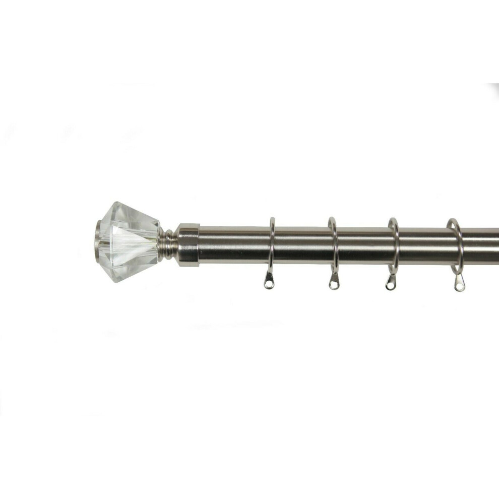 (180 - 340 cm, Diamond Crystal) Crystal Effect Finial 28mm Extendable Curtain Pole Rods Metal Finish Easy Fit
