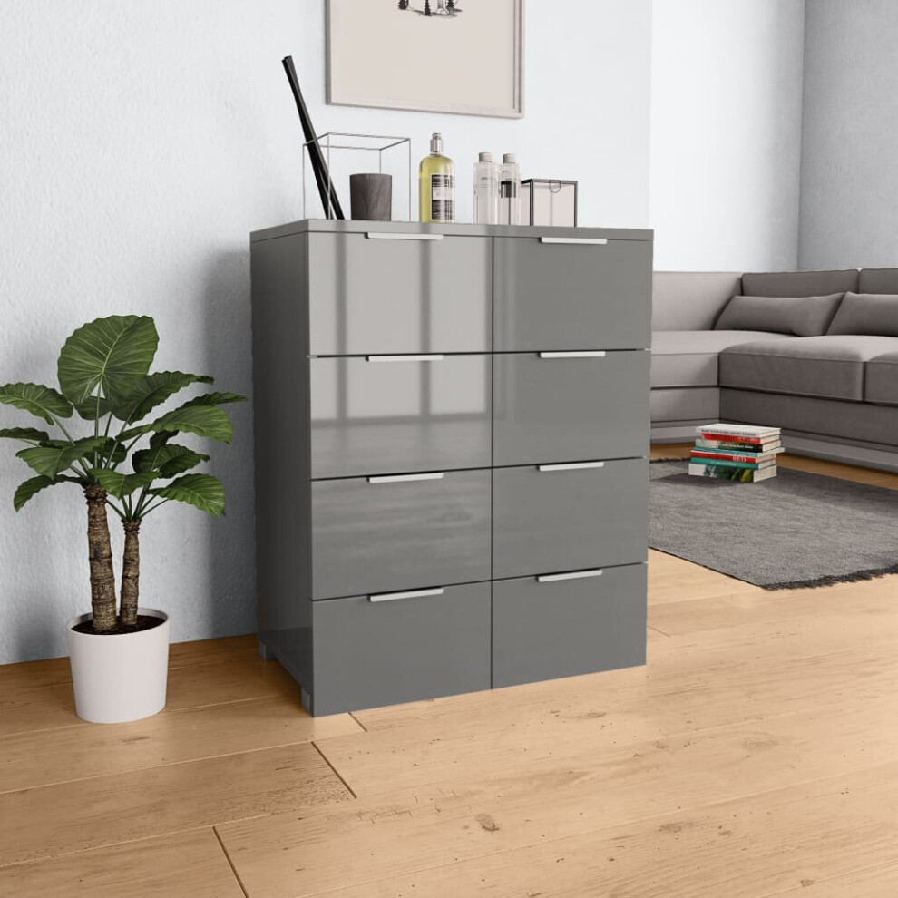 vidaXL Sideboard High Gloss Grey Chipboard Side Cabinet Drawer Organiser Unit