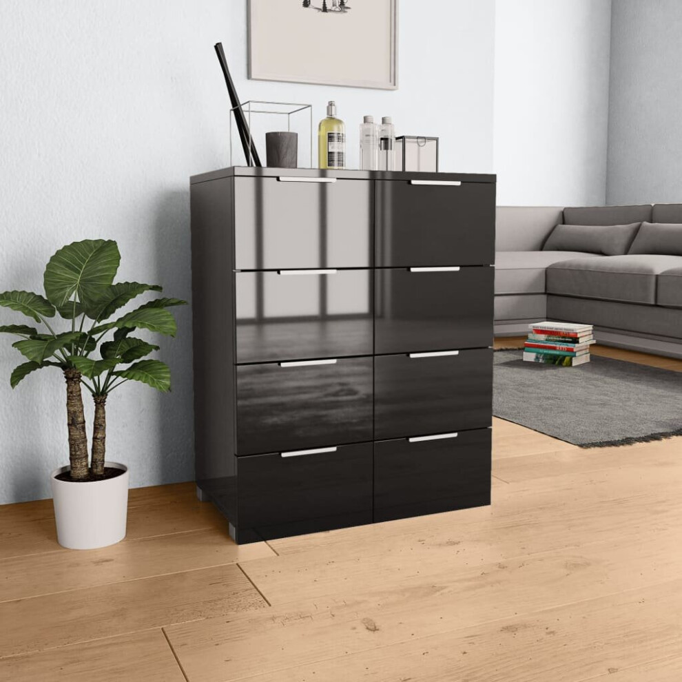 Vidaxl Sideboard High Gloss Engineered Wood Cabinet Drawer Organiser Black