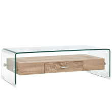 vidaXL Coffee Table with 1 Shelf and 1 Drawer Clear Tempered Glass End Stand