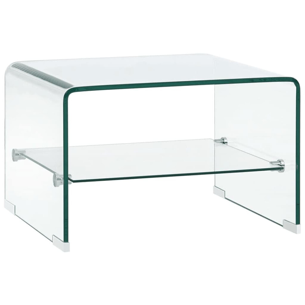 vidaXL Coffee Table with a Shelf Clear 50cm Tempered Glass Side End Stand