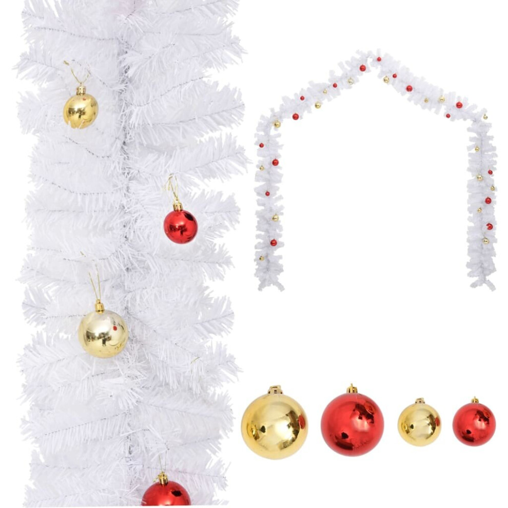 vidaXL Christmas Garland Decorated With Baubles White Home Artificial Garland