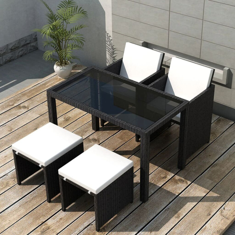 vidaXL Outdoor Dining Set 5 Piece with Cushions Poly Rattan Black Garden Set