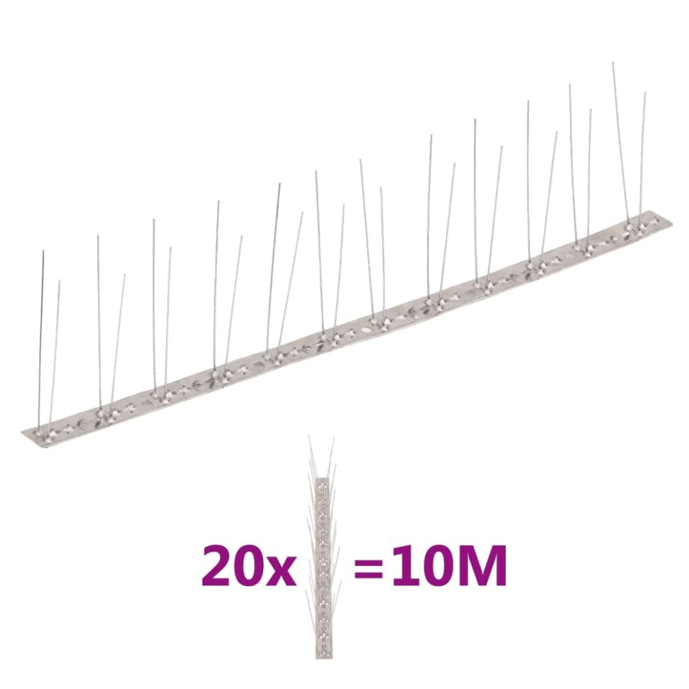 vidaXL 2-row Stainless Steel Bird & Pigeon Spikes Set of 20 10 m Pest Control