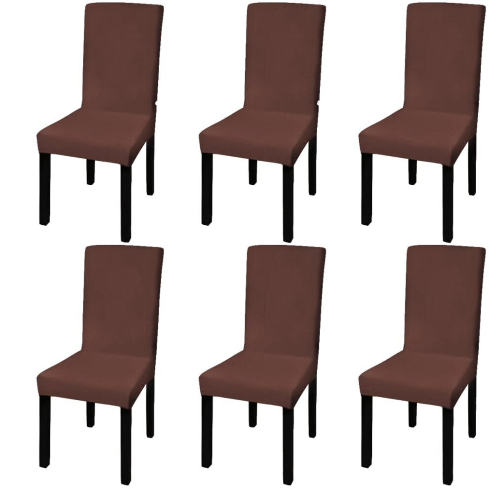 vidaXL 6x Straight Stretchable Chair Cover Brown Universal Seat Slipcover