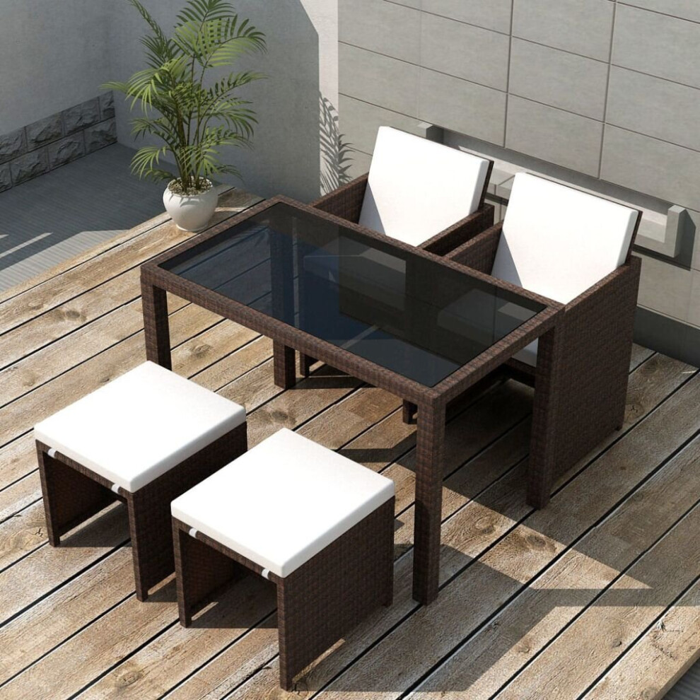 vidaXL Outdoor Dining Set 5 Piece with Cushions Poly Rattan Brown Garden Set