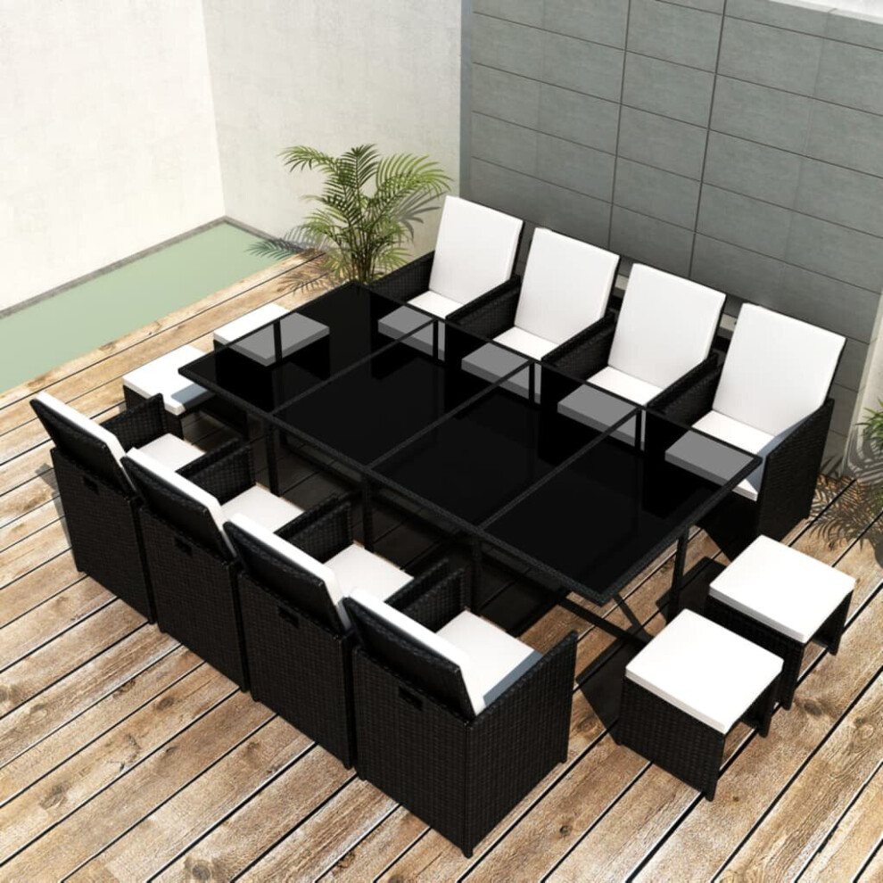 vidaXL Outdoor Dining Set 33 Piece Black Poly Rattan Garden Patio Furniture