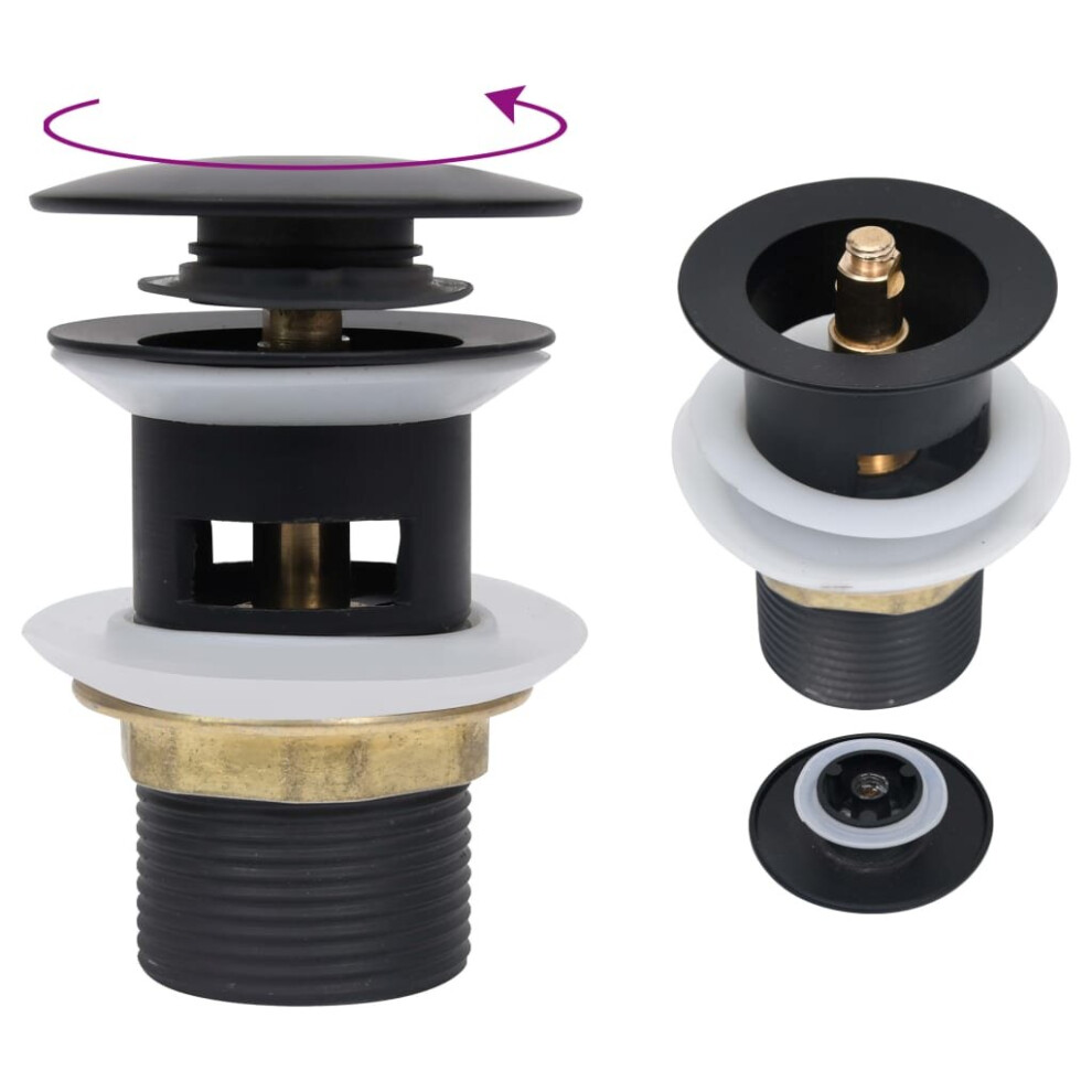 Vidaxl Push Drain With Overflow Function Wash Basin Tap Pop-Up Valve Black