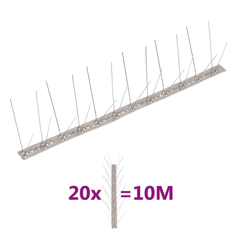 vidaXL 4-row Stainless Steel Bird and Pigeon Spikes Set of 20 10 m Bird Spike