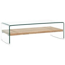 vidaXL Coffee Table with a Shelf Clear 98cm Tempered Glass Side End Stand