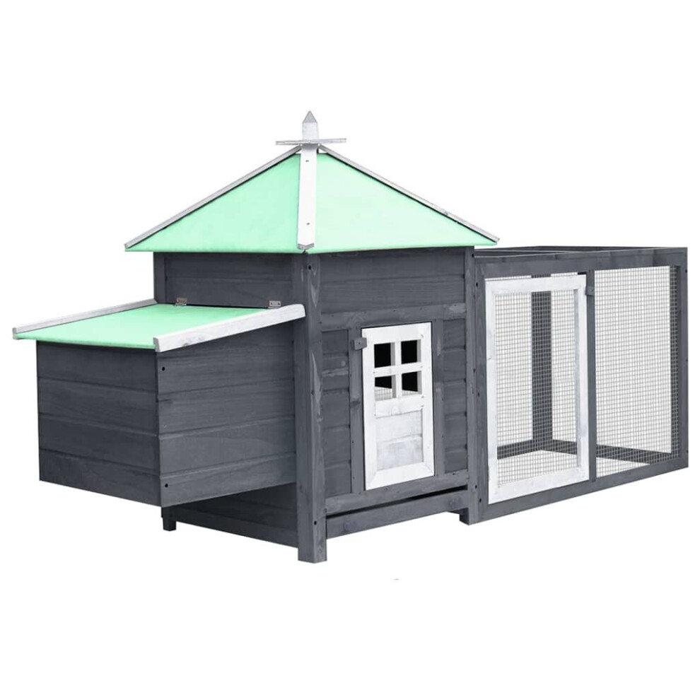 vidaXL Solid Firwood Chicken Coop with Nest Box Grey Hen House Hutch Cage