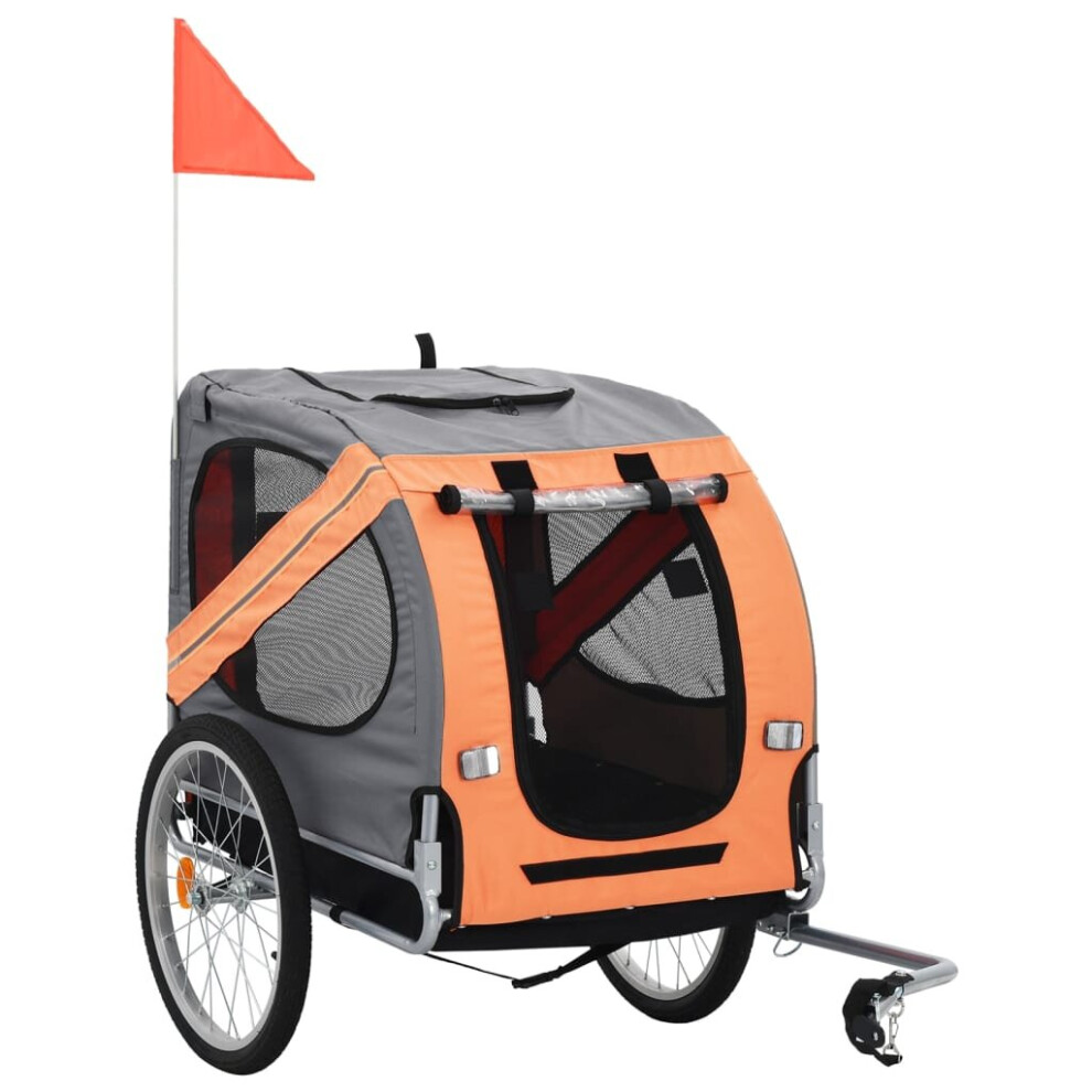 vidaXL Pet Bike Trailer Dog Carrier Stroller Bicycle Trailer Orange and Grey