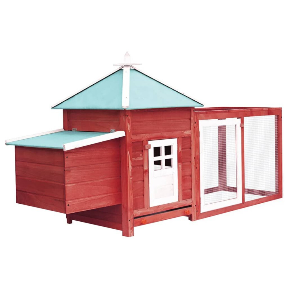 vidaXL Solid Firwood Chicken Coop With Nest Box Red Wooden Hen House Hutch