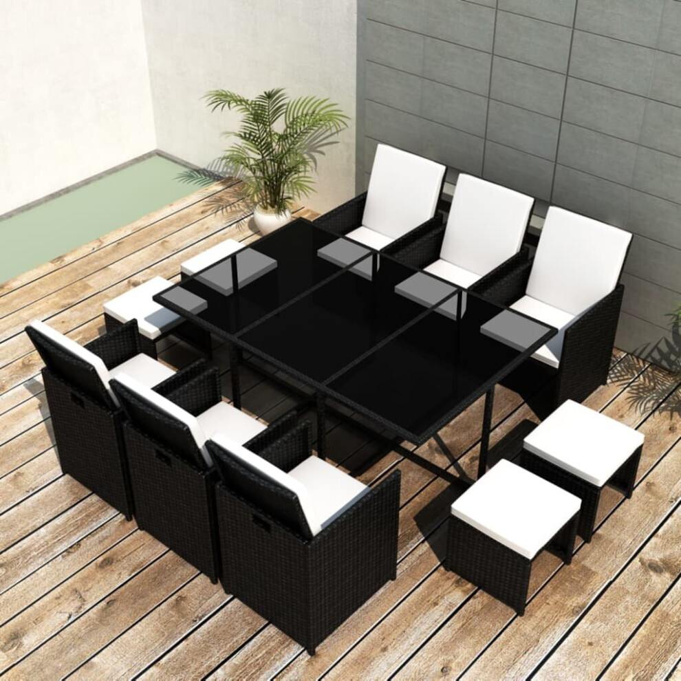 vidaXL Outdoor Dining Set 27 Piece Black Poly Rattan Garden Patio Furniture