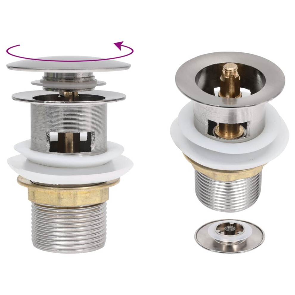 Vidaxl Push Drain With Overflow Function Wash Basin Tap Pop-Up Valve Silver