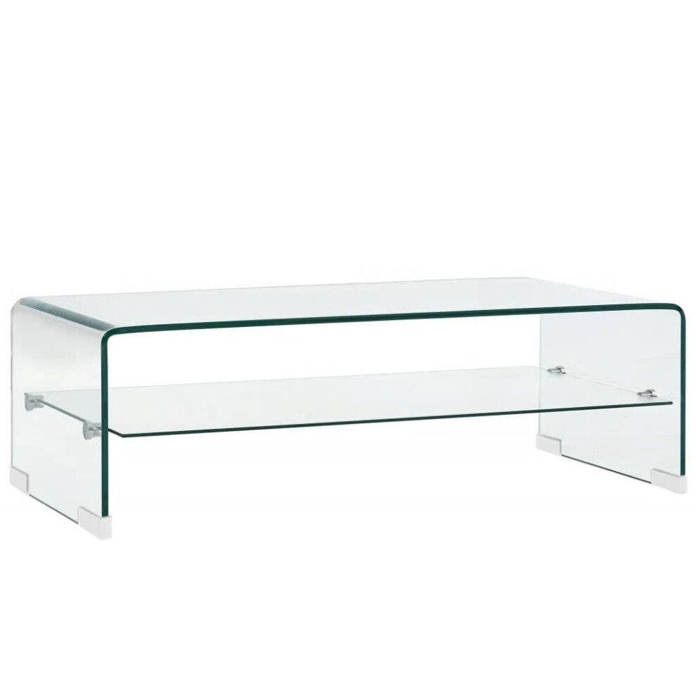 vidaXL Coffee Table with a Shelf Clear 98cm Tempered Glass Side End Stand