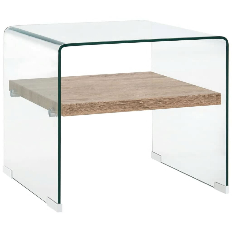 vidaXL Coffee Table with a Shelf Clear 50cm Tempered Glass Side End Stand