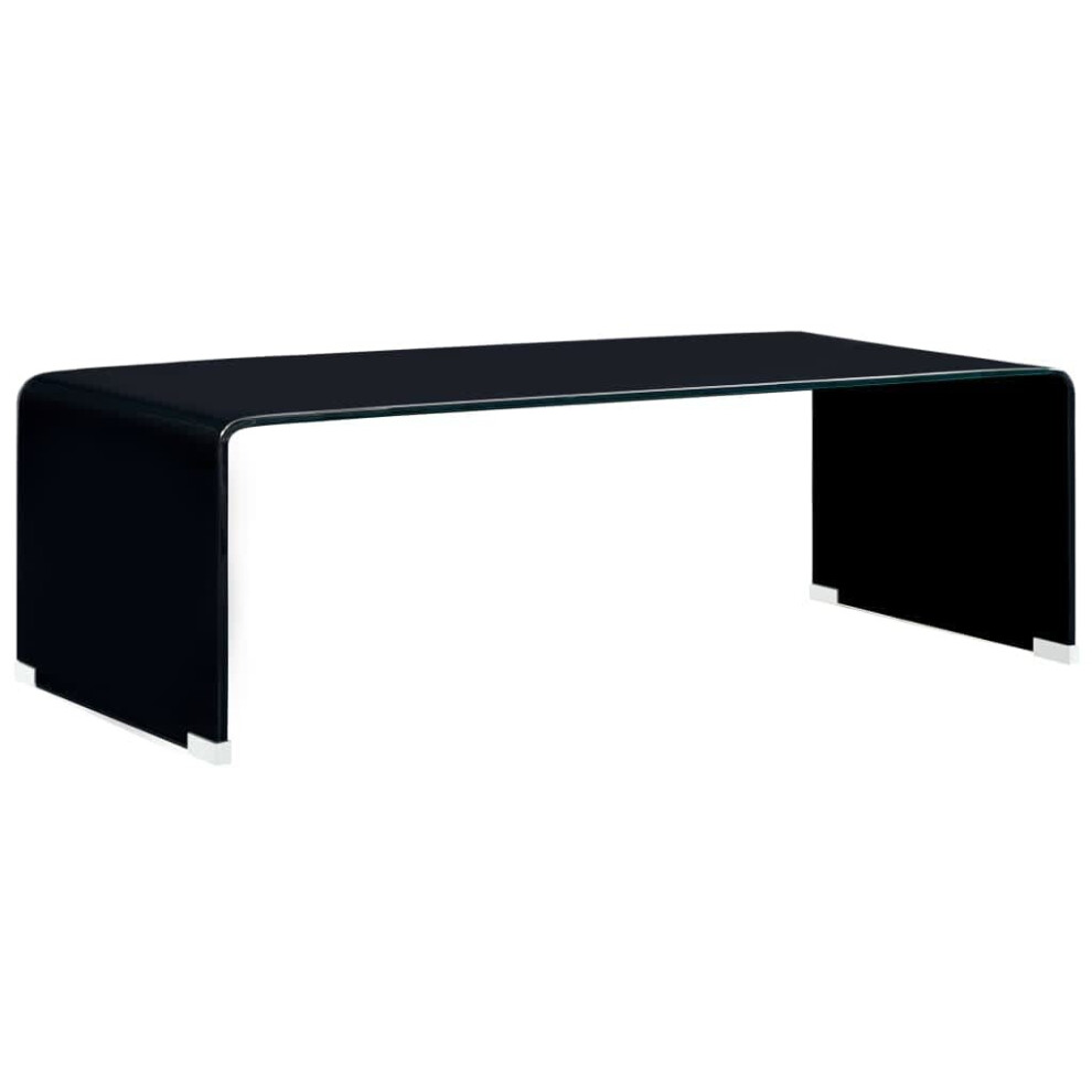 Vidaxl Coffee Table Tempered Glass Black 98Cm Home Side Tea Stand Furniture