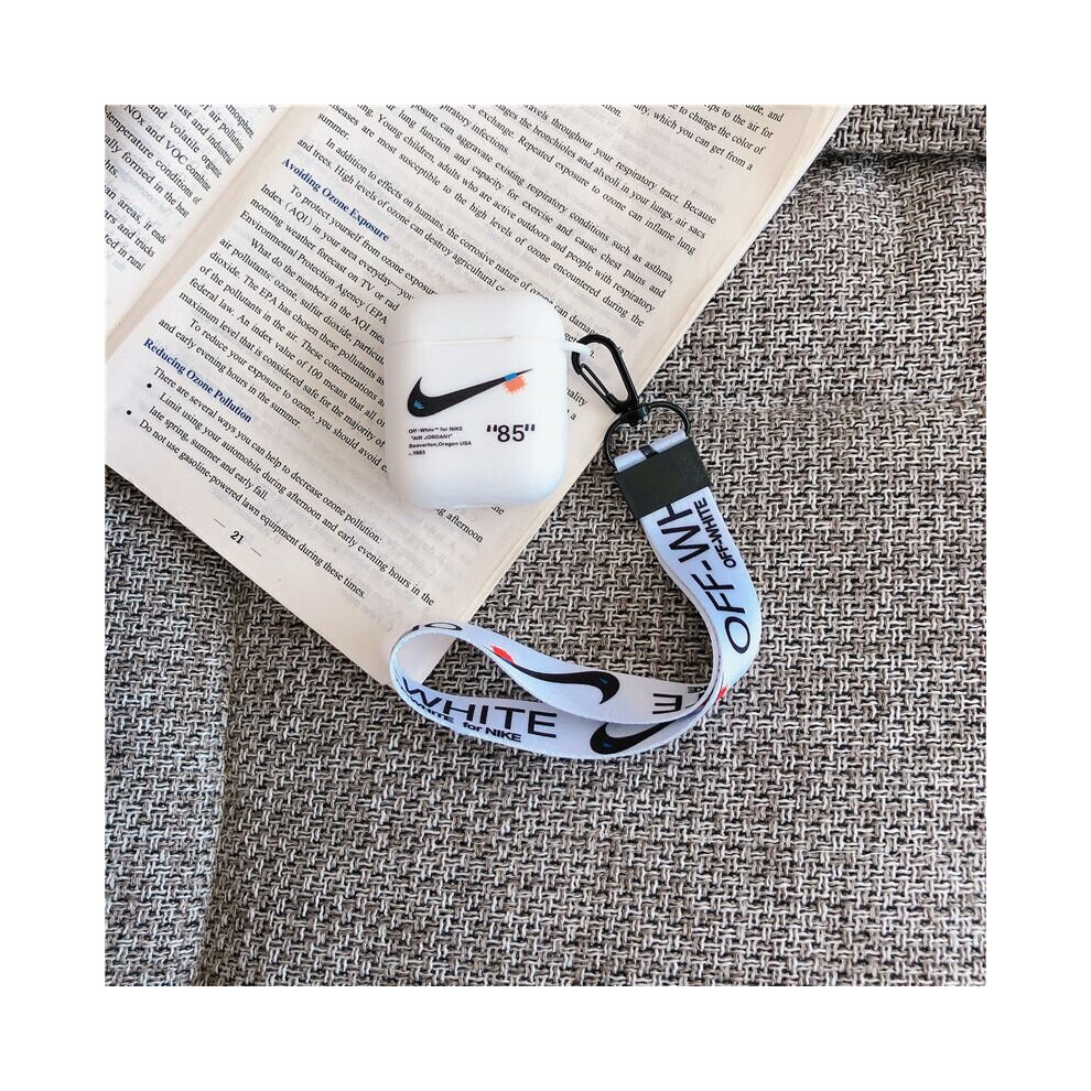 (White AirPods 1/2) With Lanyard Headphones Earphone Cases Off White Black Nike Airpods Case 1 2 Pro