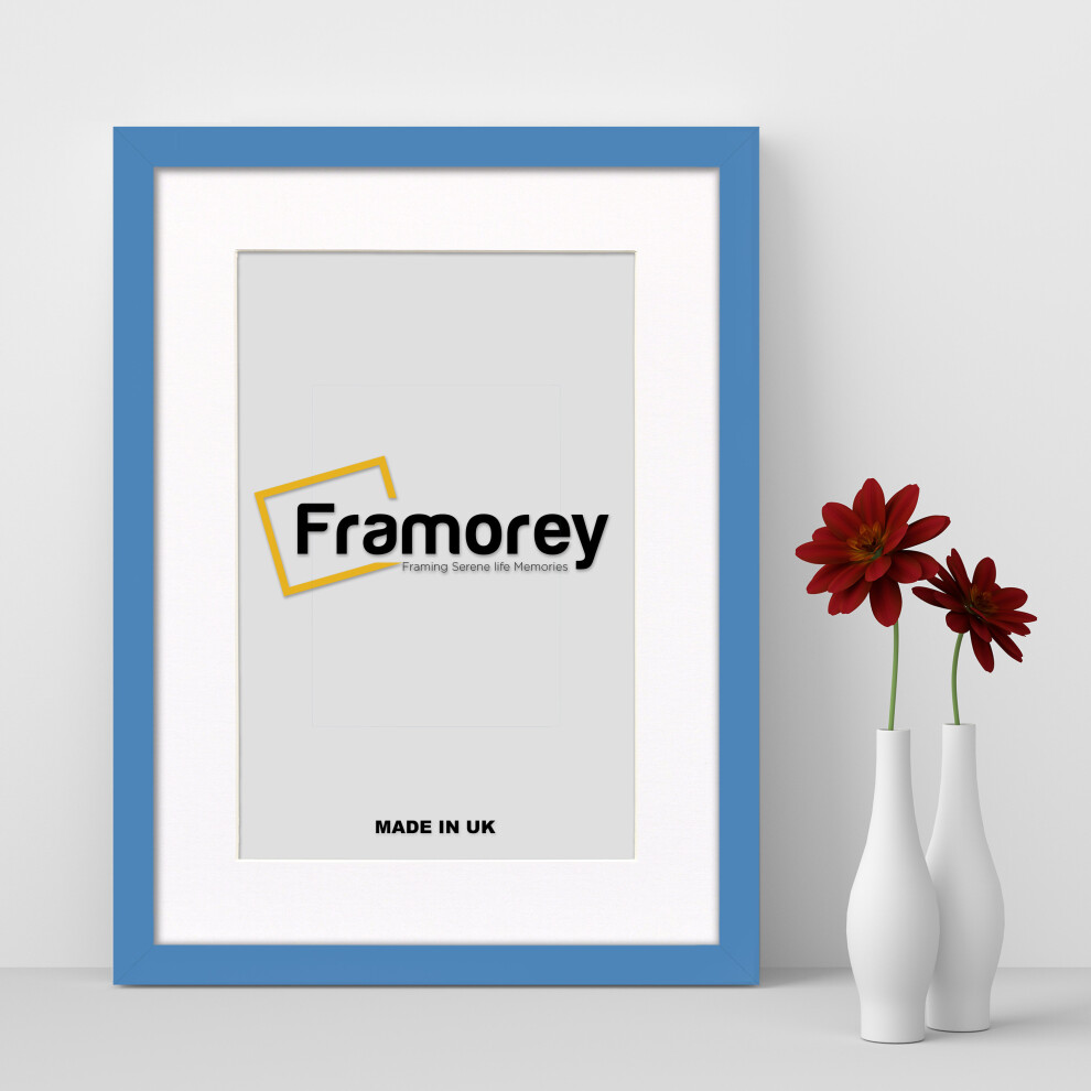 (A2 Pic (A1 Frame)) Blue Picture Frame Photo Frames With White Mount Wall Art Hanging Frame Home Decor Frame