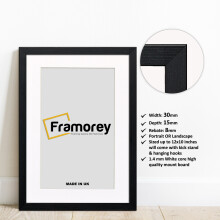 (30x40CM Pic (40x50CM Frame)) Ash Black Picture Frame Photo Frames With White Mount Wall Art Hanging Frame Home Decor Frame