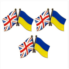 (UK-3Pcs) Ukraine UK Metal Flag Brooch Peace Dove Double Flag Badge