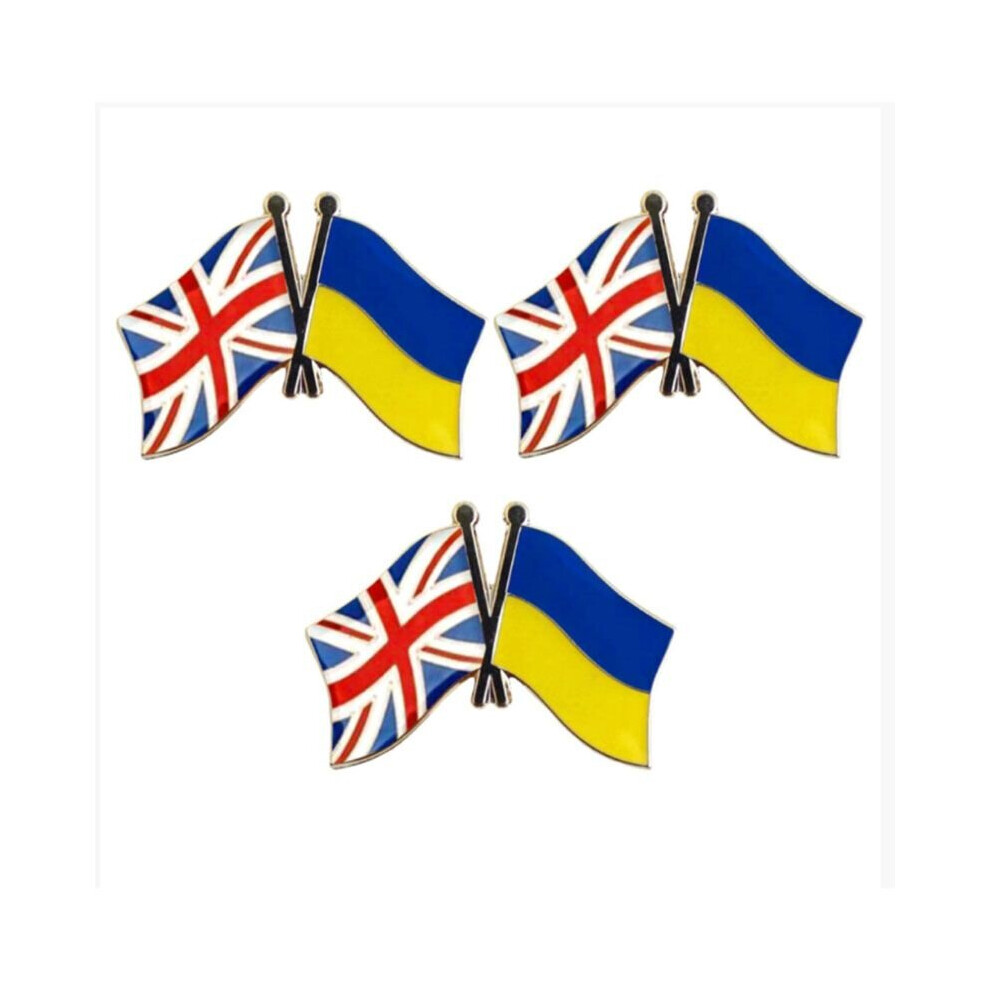 (UK-3Pcs) Ukraine UK Metal Flag Brooch Peace Dove Double Flag Badge