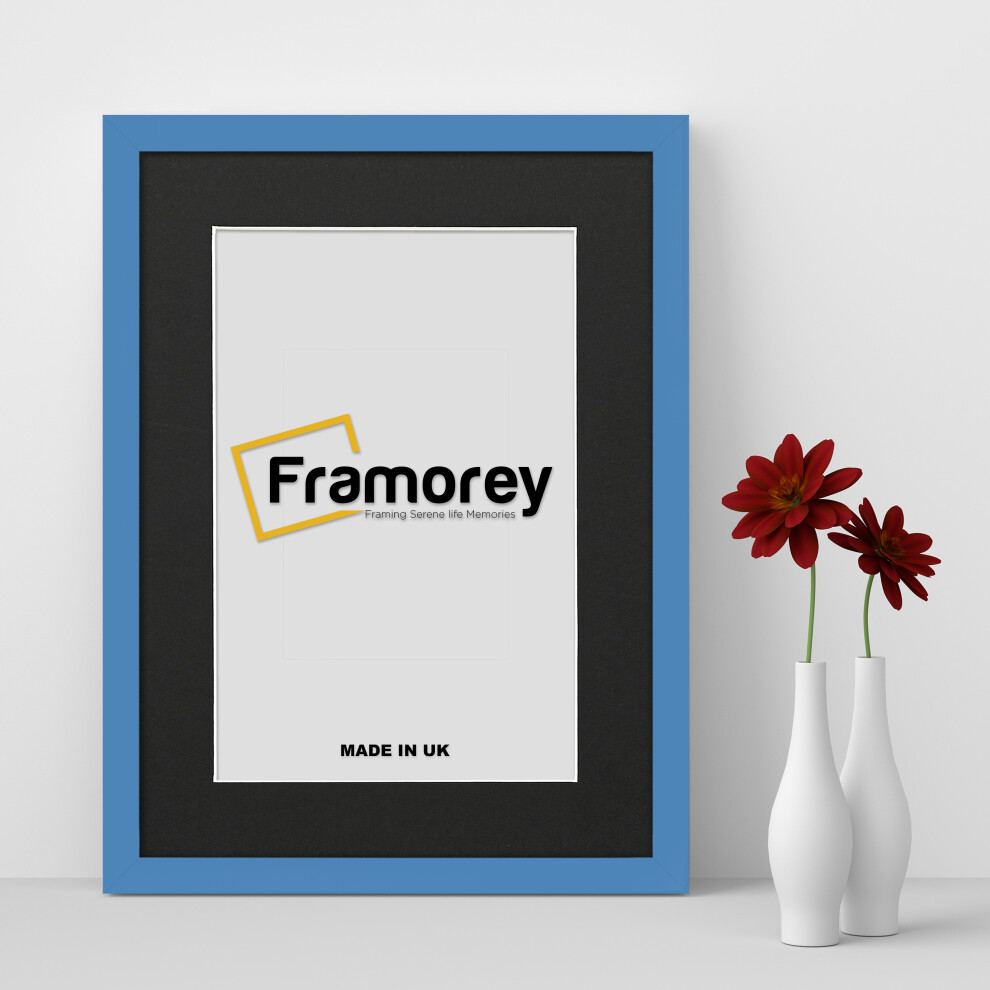 (50x70CM Pic (60x80CM Frame)) Blue Picture Frame Photo Frames With Black Mount Wall Art Hanging Frame Home Decor Frame
