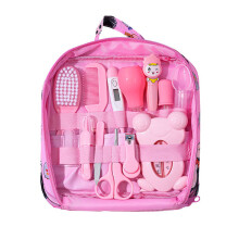 (PinkA) 13PCS Set Newborn Baby Kids Nail Hair Health Care Thermometer Grooming Brush Kit