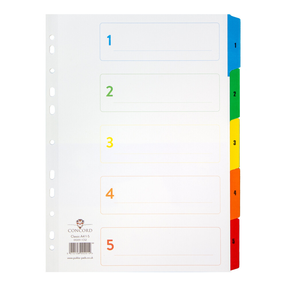 Concord Mylar A4 Multicolour Index 1-5