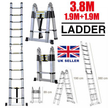 3.8M A-Frame Folding Telescopic Ladder (6+6 Steps) - Lightweight Aluminum Extendable Step Ladder EN131 Approved