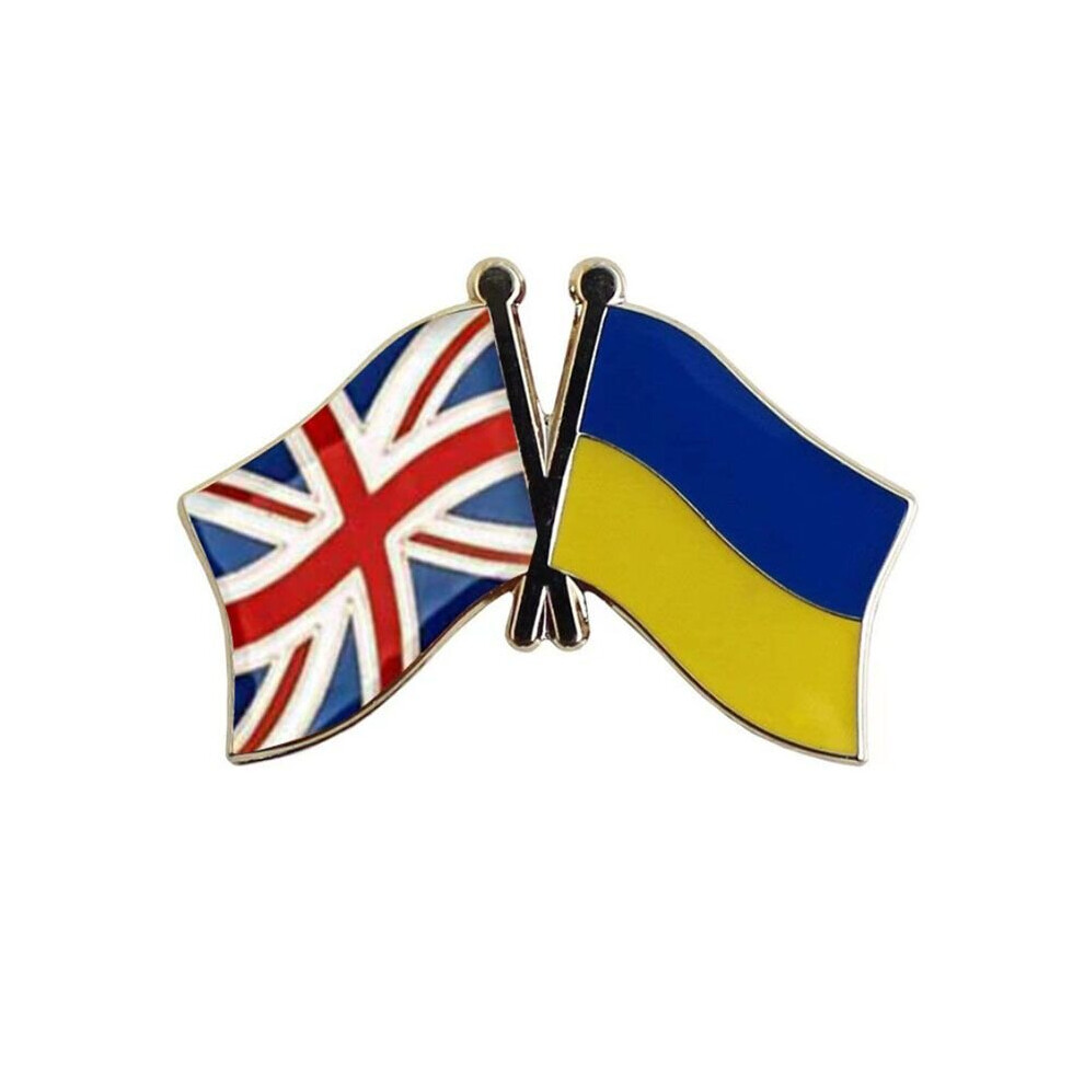 (UK) Ukraine UK Metal Flag Brooch Peace Dove Double Flag Collar Patriot Badge