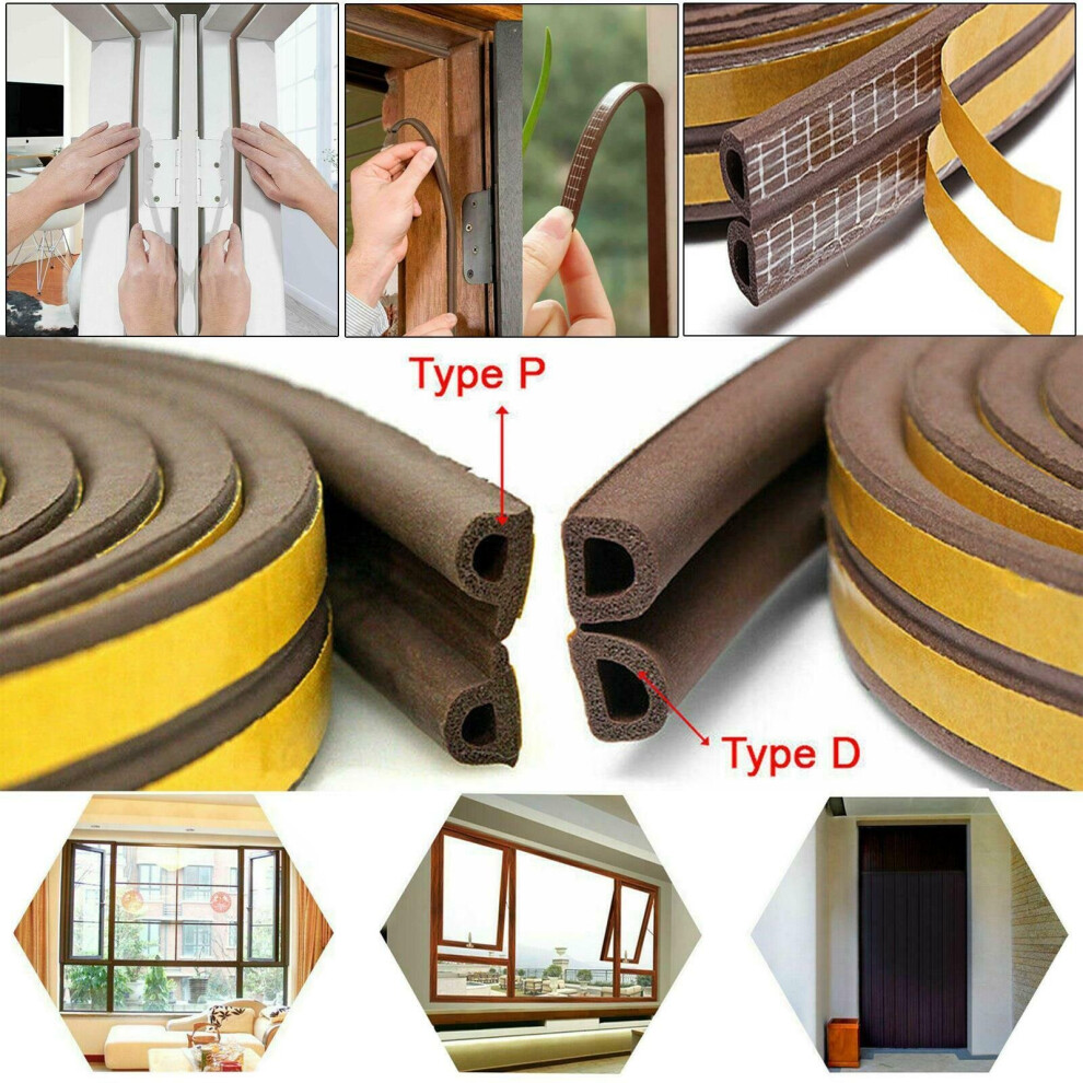 (Brown - DRGHT-P, 10m) Draught Draft Self Adhesive Excluder Rubber Roll