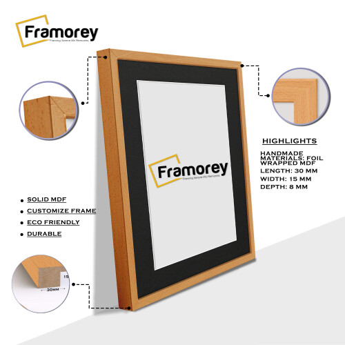 (A4 Pic (A3 Frame)) Beech Picture Frame Photo Frames With Black Mount Wall Art Hanging Frame Home Decor Frame 1