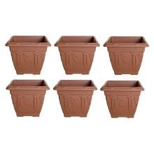 (30 cm set of 6) Terracotta Square Venetian Plastic Flower Pots Garden Plants Container Growing