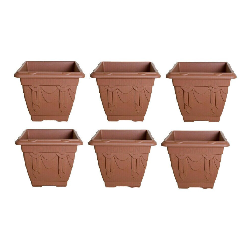 (30 cm set of 6) Terracotta Square Venetian Plastic Flower Pots Garden Plants Container Growing