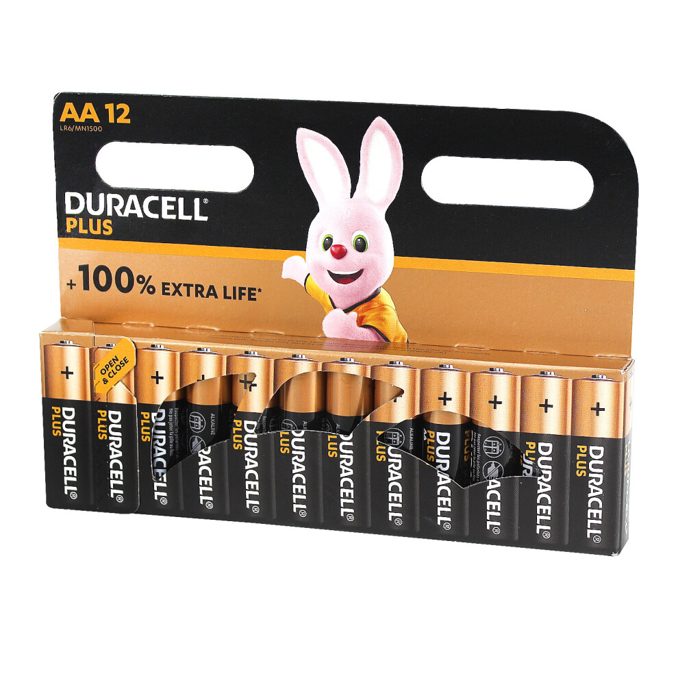 (12) Duracell Plus AA Alkaline Batteries Pack of 12 LR6 MN1500 100% Extra Life 1.5v