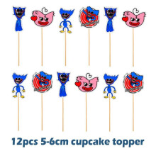 (12 Small Cake Topper) Poppy Playtime Huggy Wuggy Theme Birthday Party Supplies Balloon Set Decorations