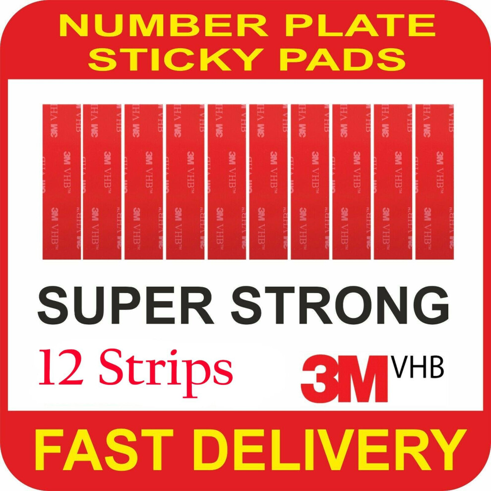 (Grey, 12 Strips) 3M NUMBER PLATE DOUBLE SIDED STICKY Pads Strips TAPE