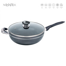 (32 cm 5.8 Litre) SQ Professional UNA Non-Stick Aluminium Wok Long Handle with Lid