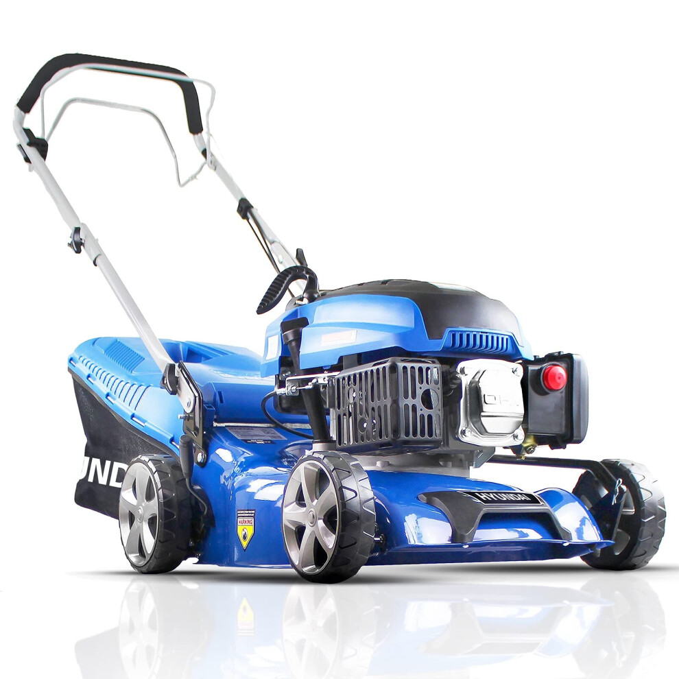 Hyundai Petrol Lawnmower, 139cc / 3.7hp Self-propelled Lawn Mower with 42cm / 420mm Cutting Width, 6 Cutting Heights, 45l Grass Bag Lawn Mower
